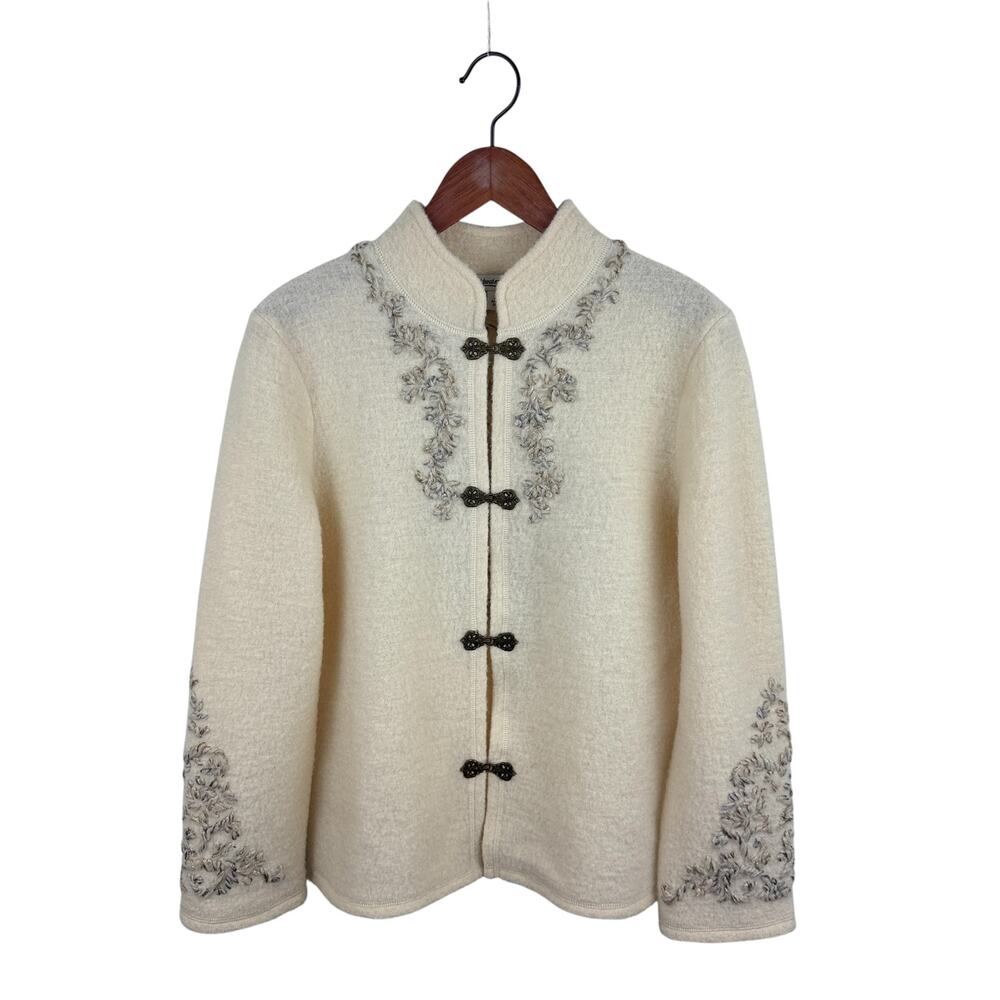 Coldwater Creek Boiled Wool Embroidered Nordic Sweater